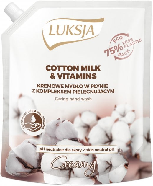 Жидкое крем-мыло Luksja Cotton milk & provitamin B5, сменный блок, 900 мл - фото 1