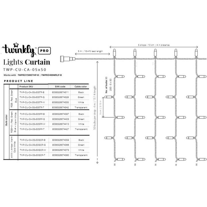 Гірлянда Twinkly Smart LED Pro Curtain RGBW250 AWG22 (TWP-CU-CA-05X50SPP-B) - фото 5