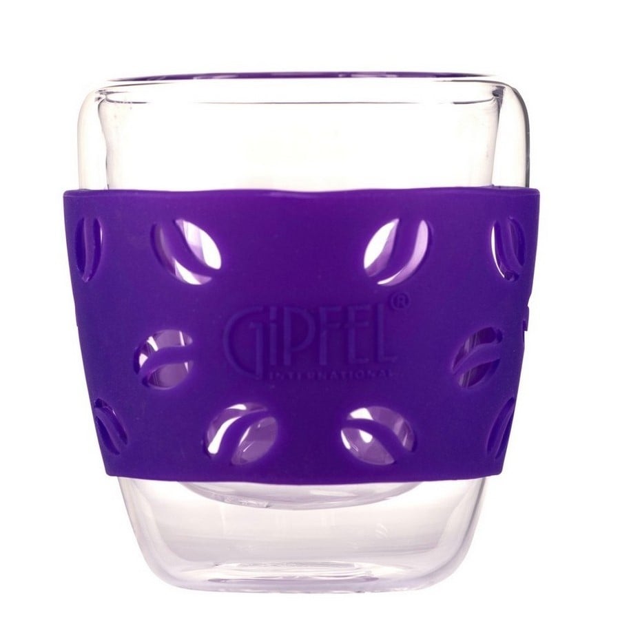 Склянка скляна з подвійними стінками Gipfel Luminossi з силіконовим тримачем 200 мл фіолетова (7164) - фото 1