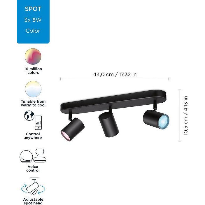 Светильник точечный WiZ Imageo Spots Wi-Fi накладной умный 3x5W 2200-6500K RGB черный (929002659201) - фото 5