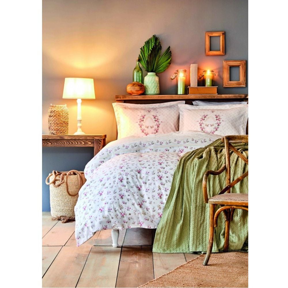 Набор постельного белья Karaca Home Sonya yesil с покрывалом пике, ранфорс, евростандарт, зеленый - фото 1
