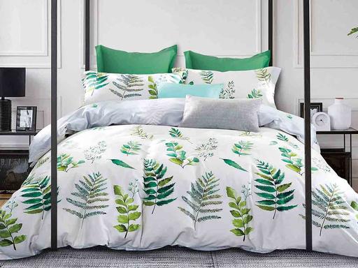 Комплект постельного белья Ecotton, полуторный, сатин, 215х150 см, белый с зеленым (23671) - фото 1