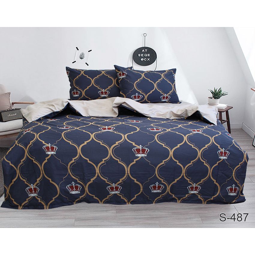 Комплект постельного белья TAG Tekstil Евро Темно-синий 000163299 (S487) - фото 1