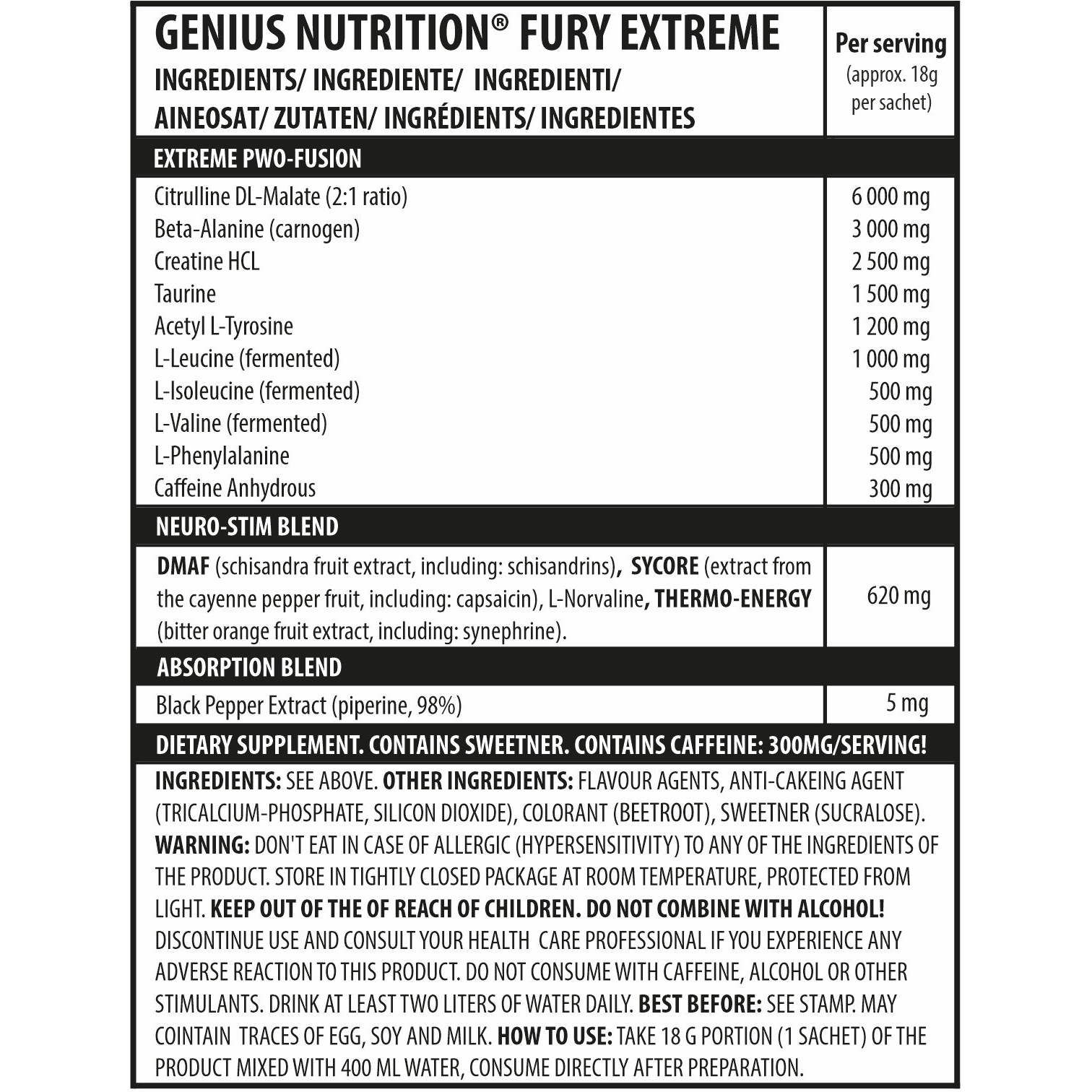 Предтреник Genius Nutrition Fury Extreme Sachet Raspberry Bomb 18 г - фото 2