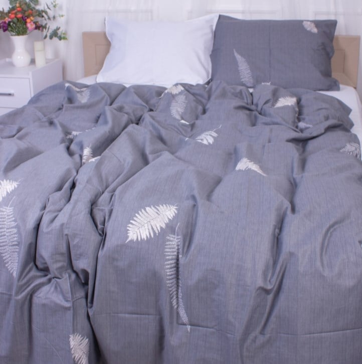 Комплект постельного белья MirSon Cosiness, сатин, серый с белым, семейный - фото 2