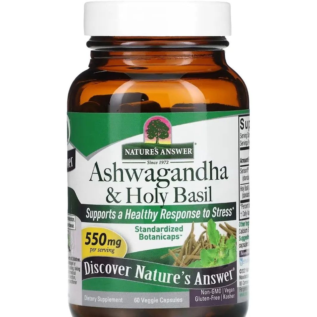 Ашваганда та базилік священний Nature's Answer Ashwagandha & Holy Basil 550 мг 60 вегетаріанських капсул - фото 1