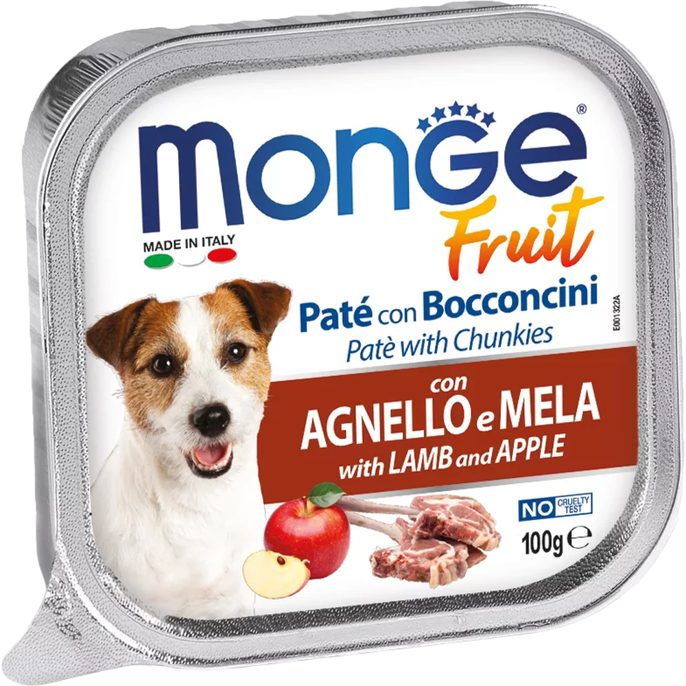Влажный корм Monge Dog Fruit, для собак всех пород, с ягненком и яблоком, 100 г - фото 1