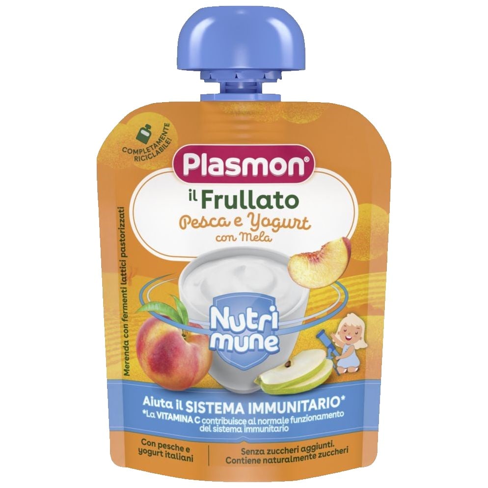 Пюре Plasmon Nutrimune Персики и яблука с йогуртом, 85 г - фото 1