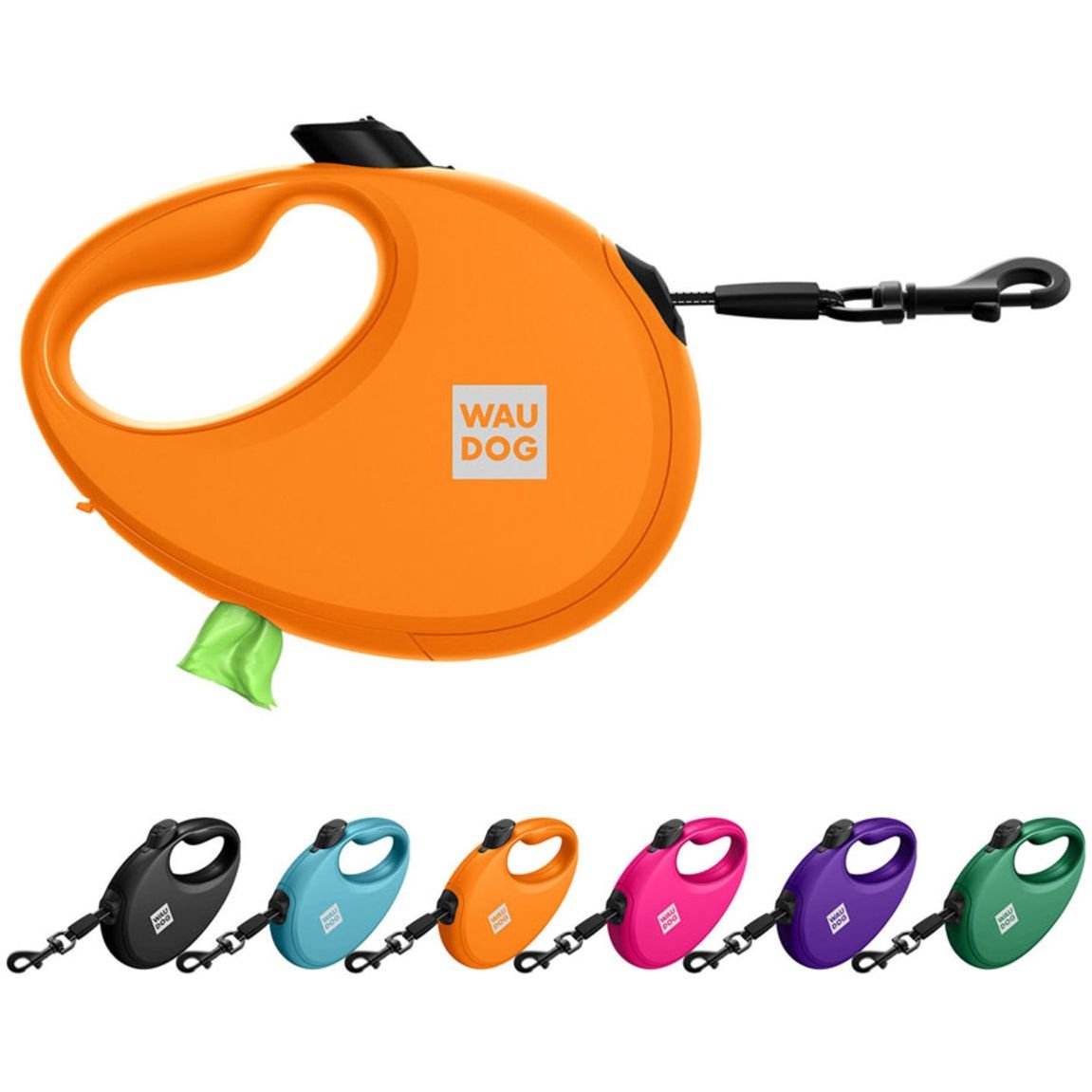 Повідець-рулетка для собак Waudog R-leash з контейнером для пакетів, світловідбивна стрічка, S до 12 кг, 3 м помаранчевий - фото 7
