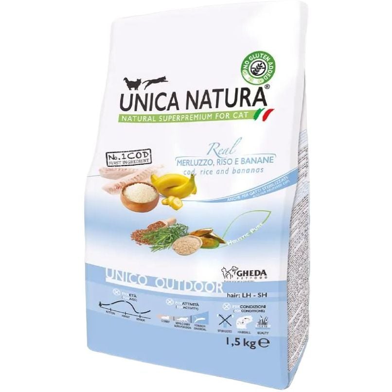 Сухой корм для кошек Unica Natura Outdoor щепа с рисом и бананами 1.5 кг - фото 1