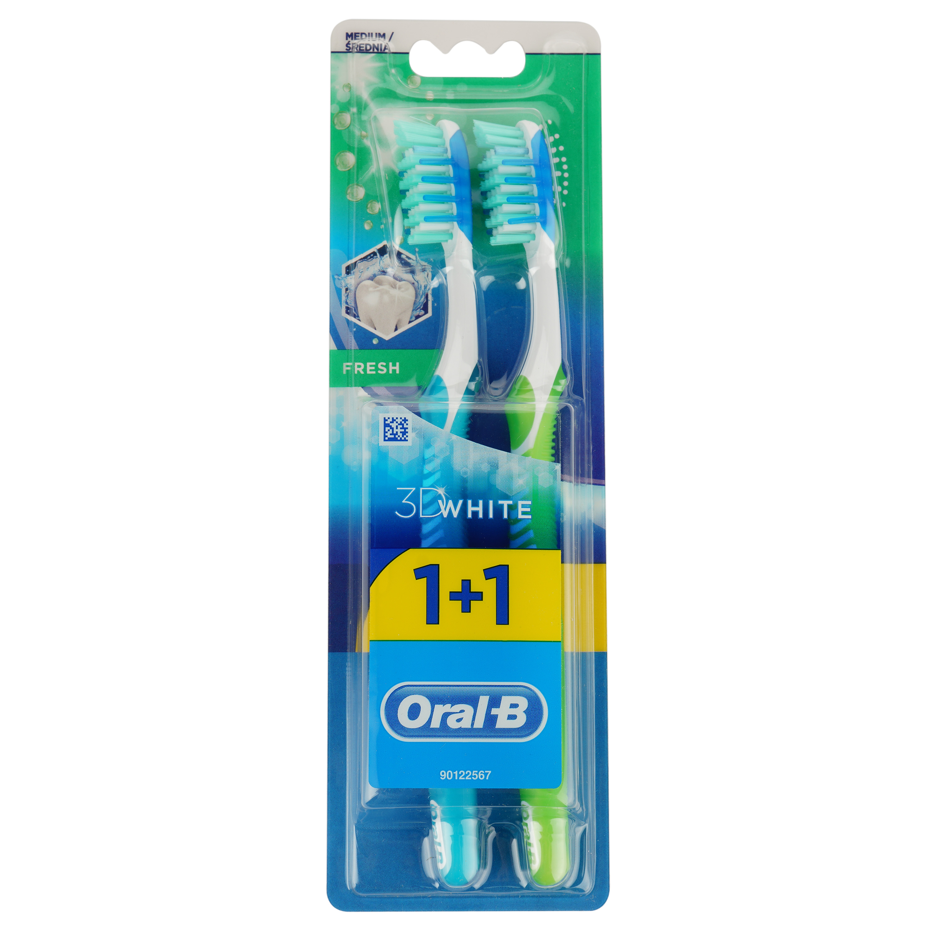 Зубна щітка Oral-B 3D White Fresh середня салатовий з бірюзовим 2 шт. - фото 1