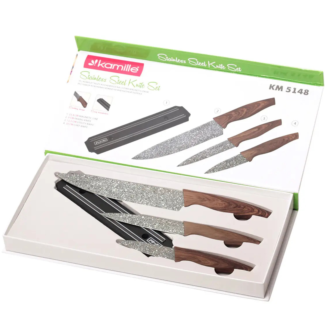 Набір кухонних ножів Kamille: 3 ножі + магнітний тримач 5148 (KM-5148) - фото 2