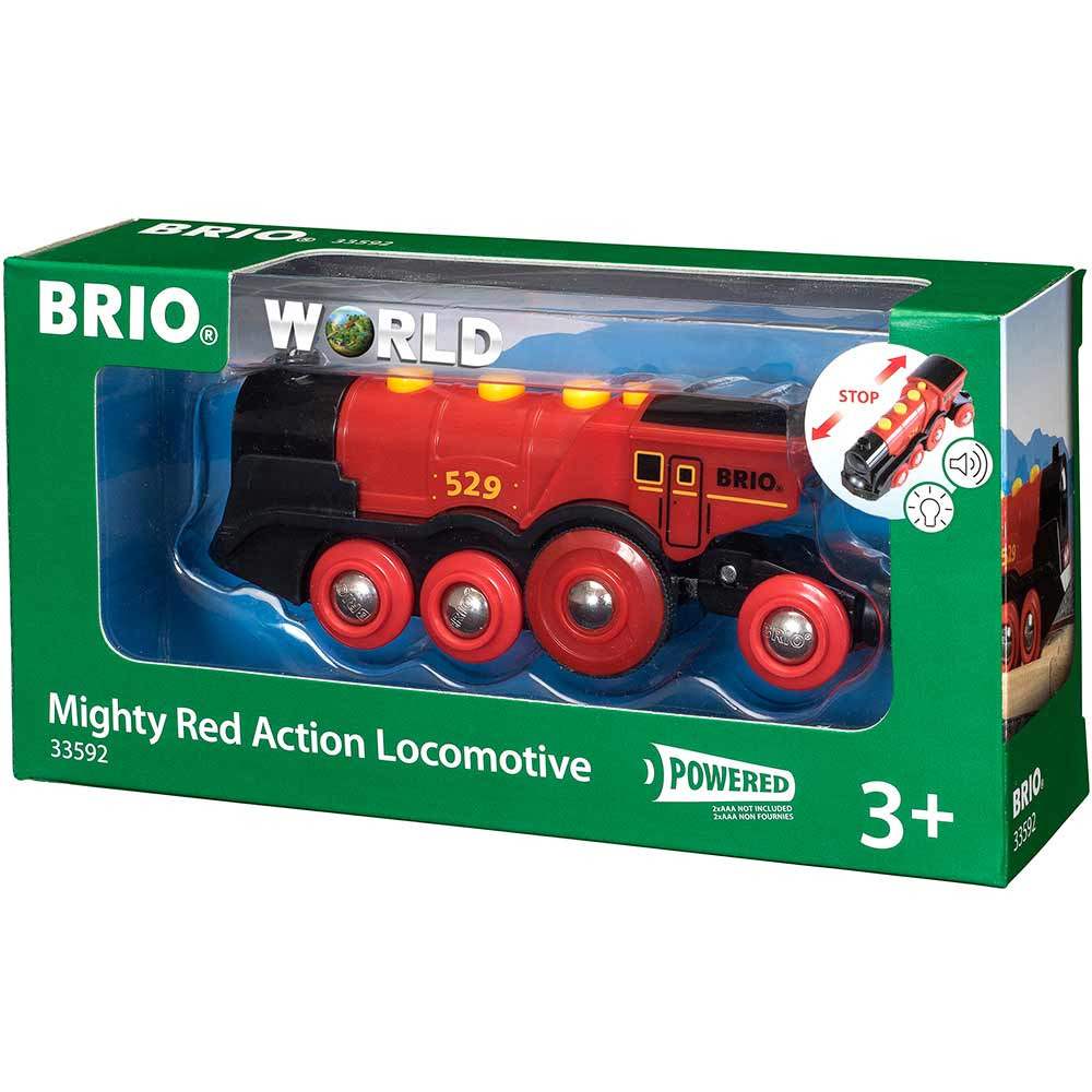 Могутній червоний локомотив для залізниці Brio на батарейках (33592) - фото 1