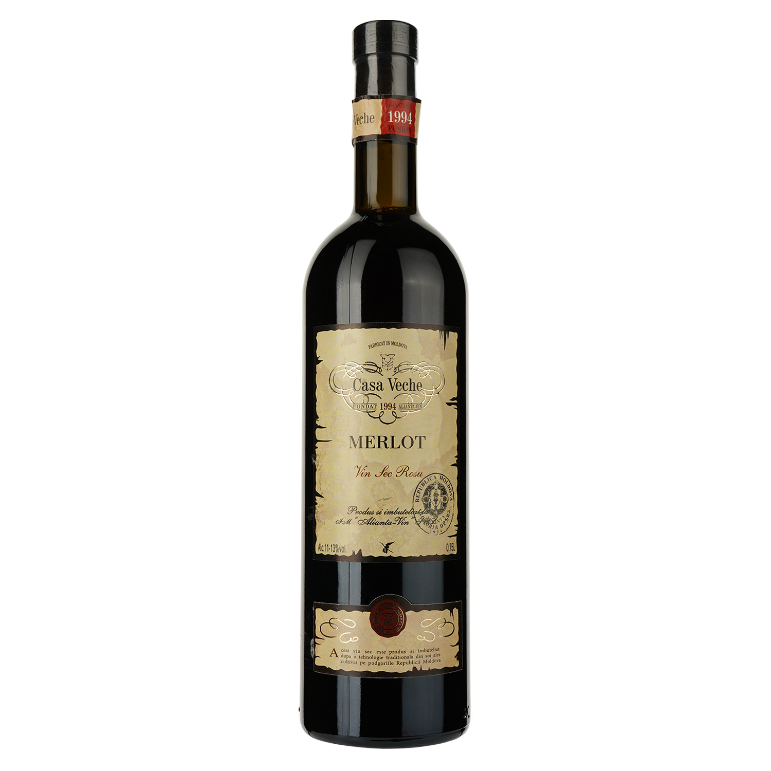 Вино Alianta vin Casa Veche Merlot, красное, сухое, 9-11%, 0,75 л (12100) - фото 1
