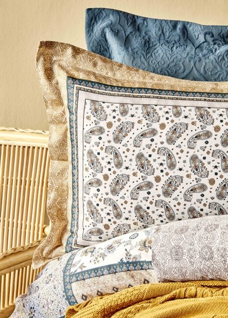 Набор постельное белье с покрывалом и пледом Karaca Home Maryam petrol 2020-1, евро, голубой, 8 предметов (svt-2000022231145) - фото 2