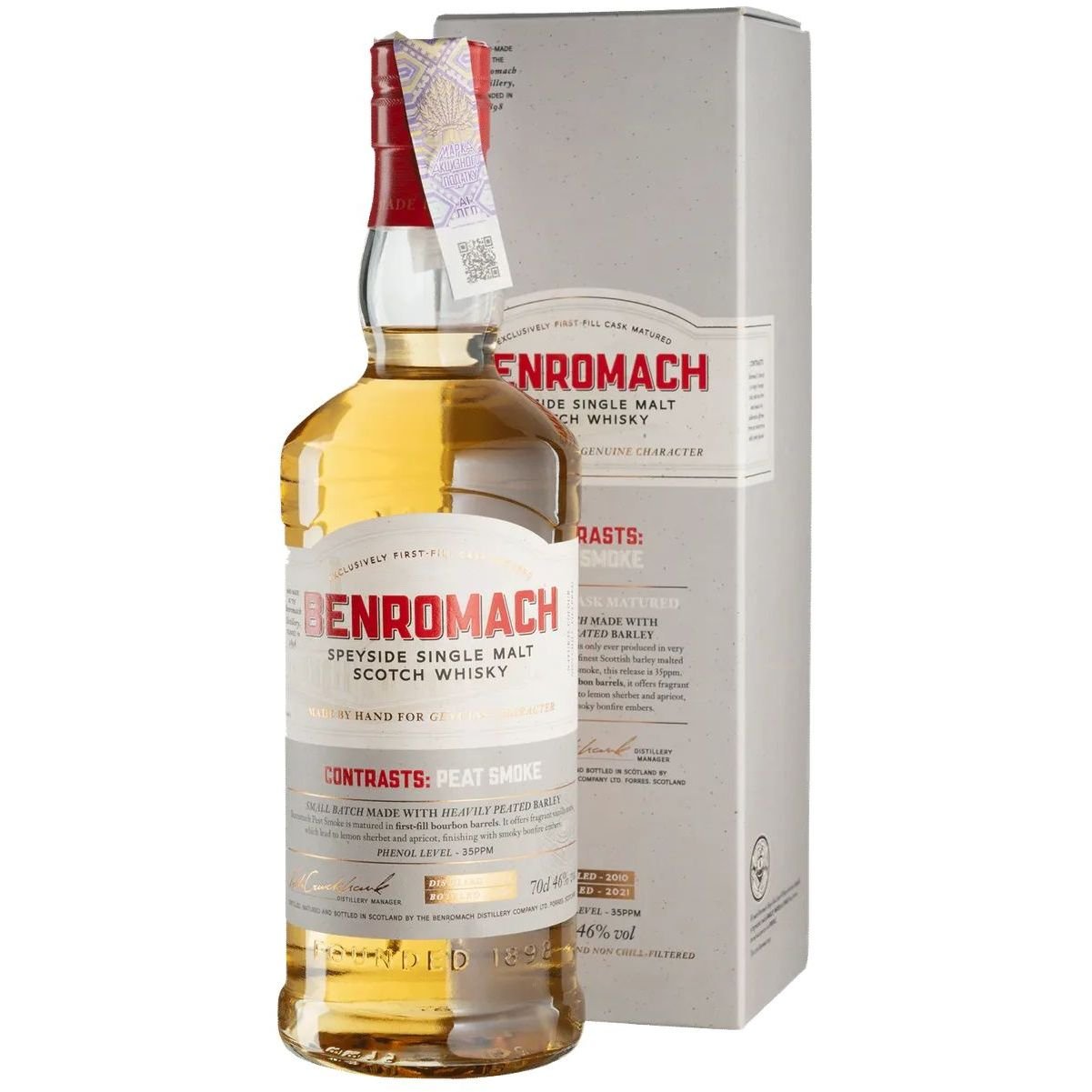 Виски Benromach Peat Smoke Single Malt Scotch Whisky 46% 0.7 л, в подарочной упаковке - фото 1