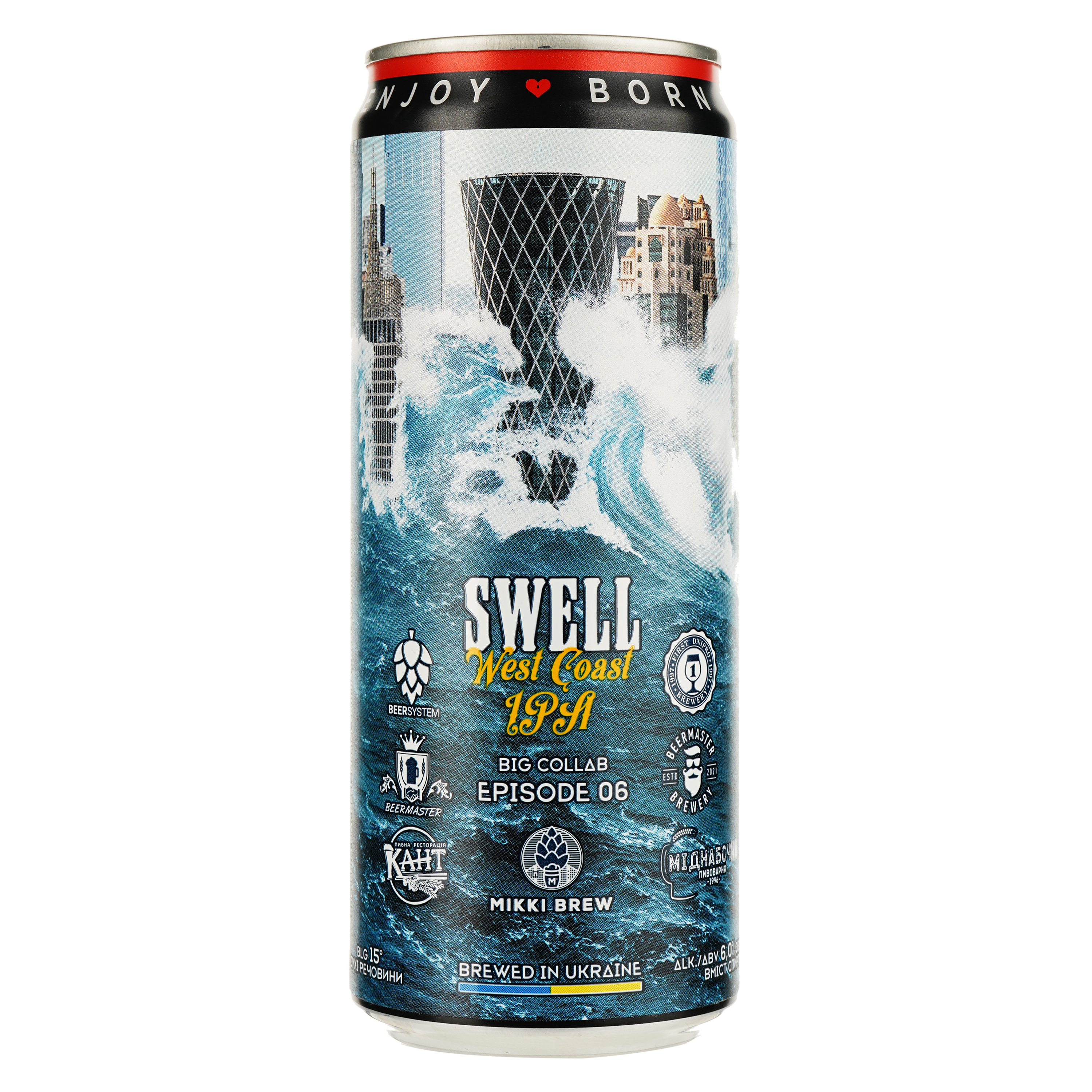 Пиво Mikki Brew Swell West Coast IPA, светлое, нефильтрованное, 6%, ж/б, 0,33 л - фото 1