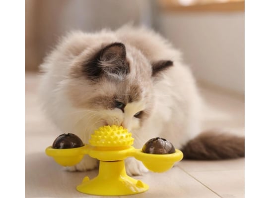 Интерактивная игрушка для котов AnimAll Fun AGrizZzly Крейзи Кет на присоске желтая - фото 3