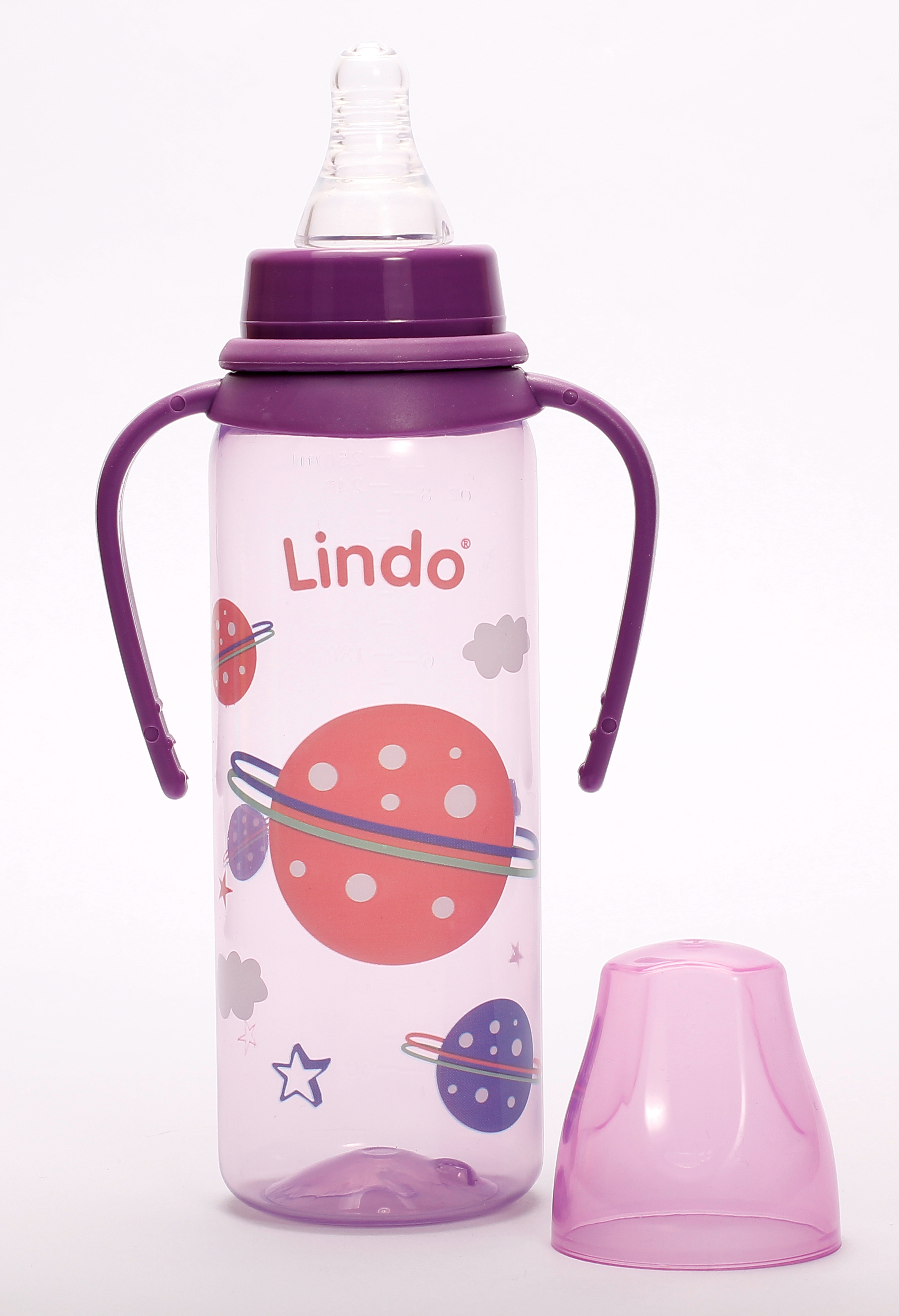Пляшечка для годування Lindo, з ручками, 250 мл, фіолетовий (Li 139 фиол) - фото 2