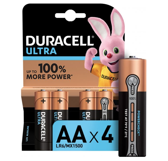 Щелочные батарейки пальчиковые Duracell Ultra Power 1,5 V АА LR6/MX1500, 4 шт. (5004805) - фото 1