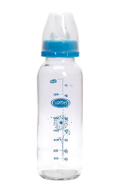 Стеклянная бутылочка для кормления Lindo, 250 мл, голубой (Рk 1000 гол) - фото 1