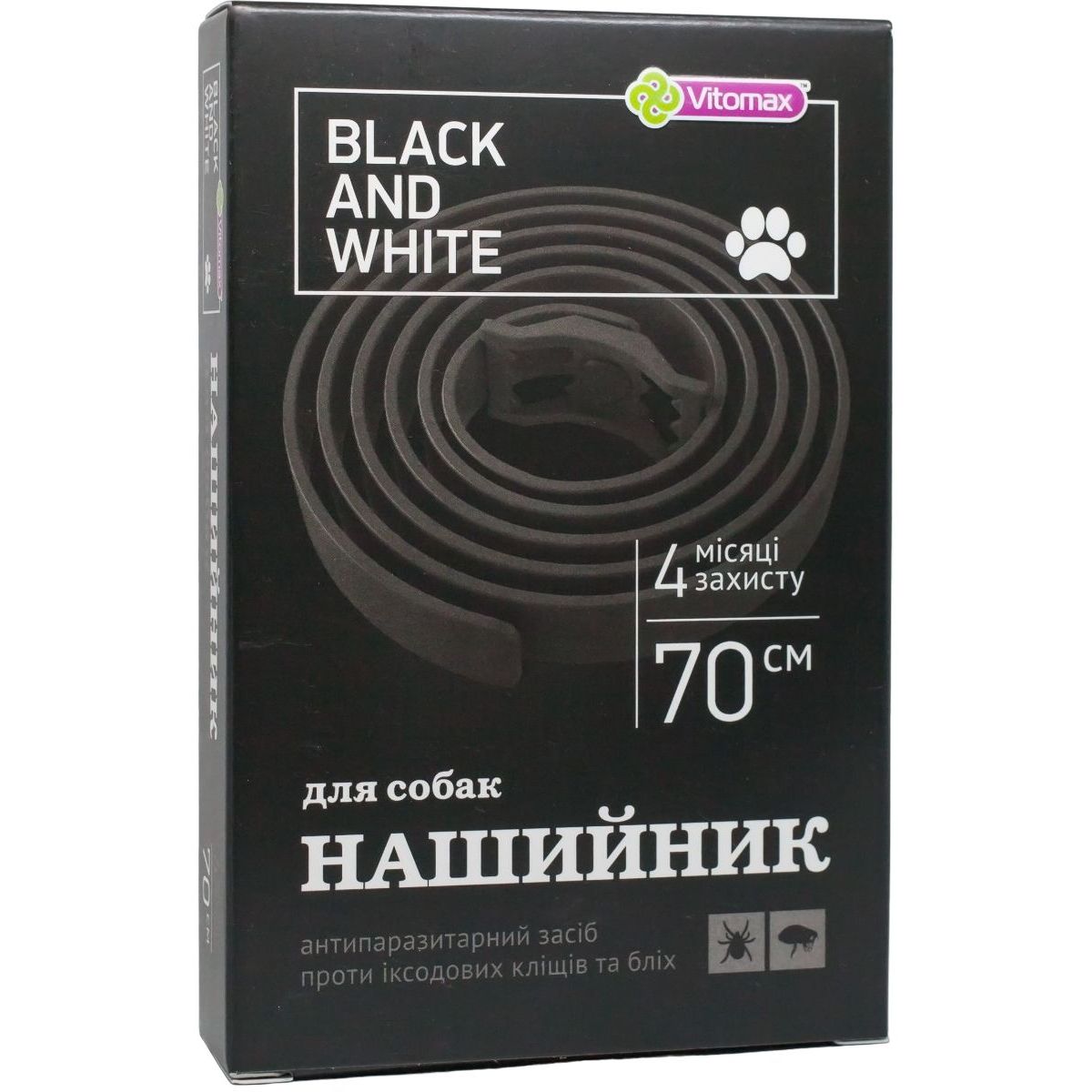 Ошейник противопаразитарный Vitomax Black&White для больших пород собак, черный, 70 см - фото 1