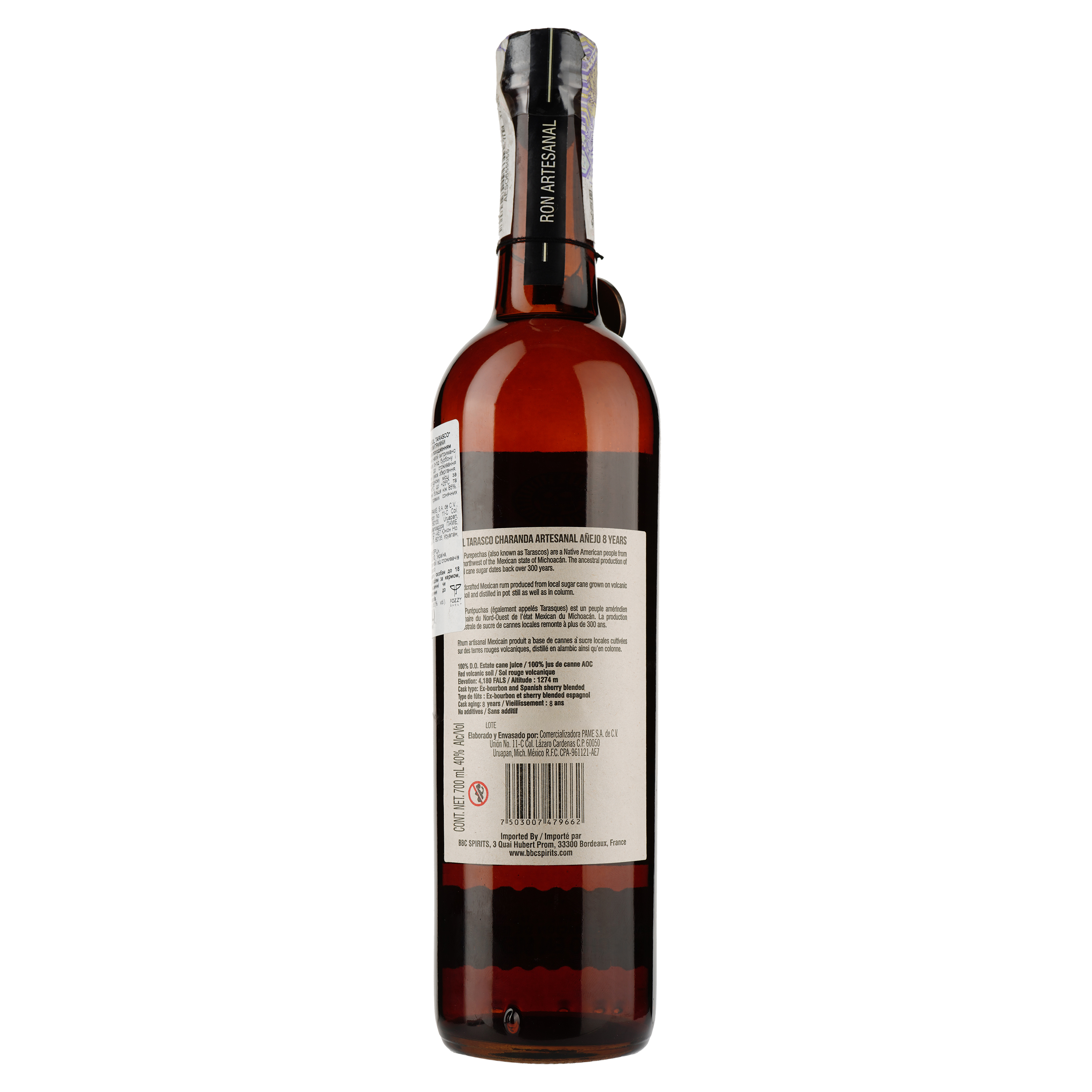 Чаранда Sol Tarasco Anejo 8 yo, 40%, 0,7 л - фото 2