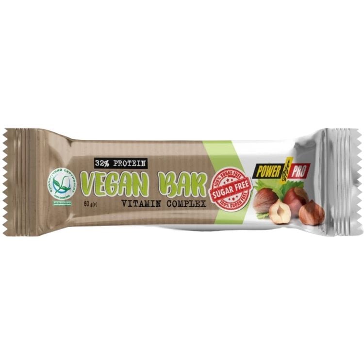 Протеиновый батончик Power Pro Vegan Bar из растительного белка без сахара орех с сухофруктами 32% 60 г - фото 1