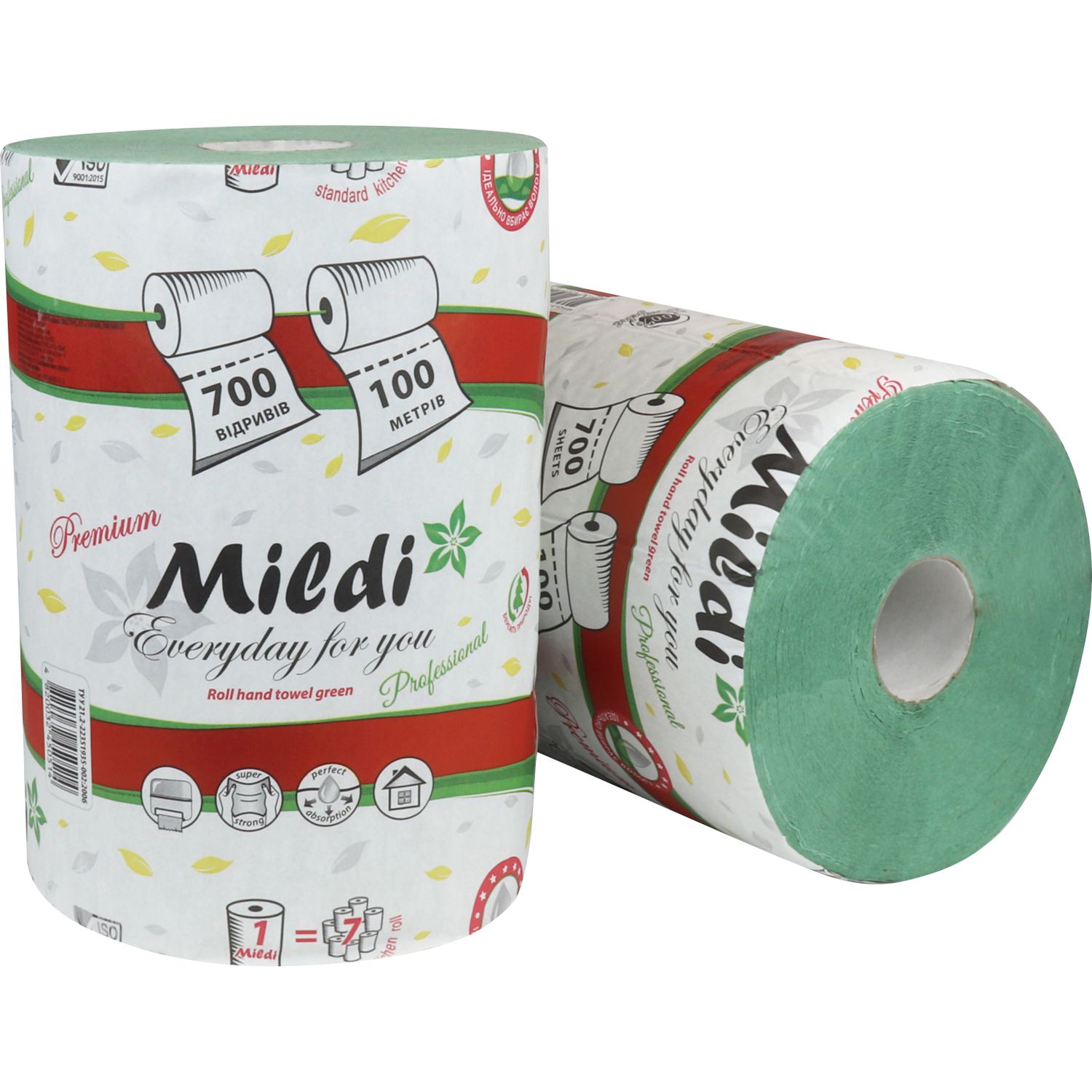 Бумажные полотенца Mildi Premium однослойные 100 метров 700 отрывов зеленые - фото 2