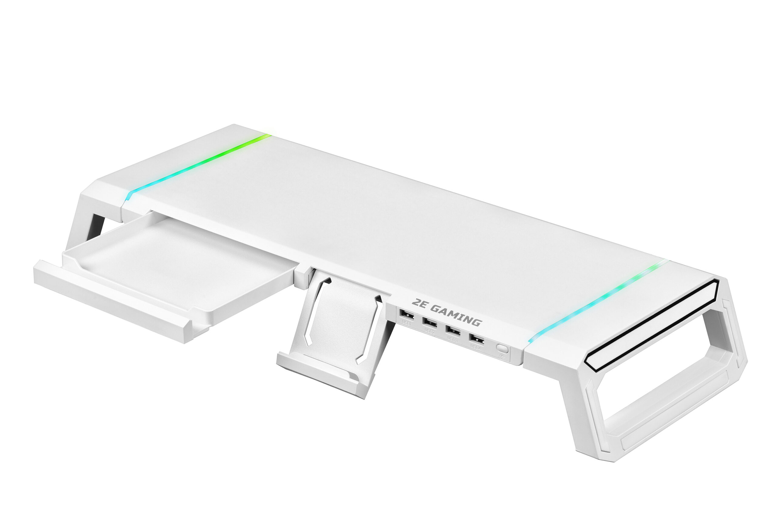 Підставка столик для монітора 2E CPG-007 White, 550x205x7 мм, phone holder/storage drawer, 4xUSB-A, RGB - фото 4