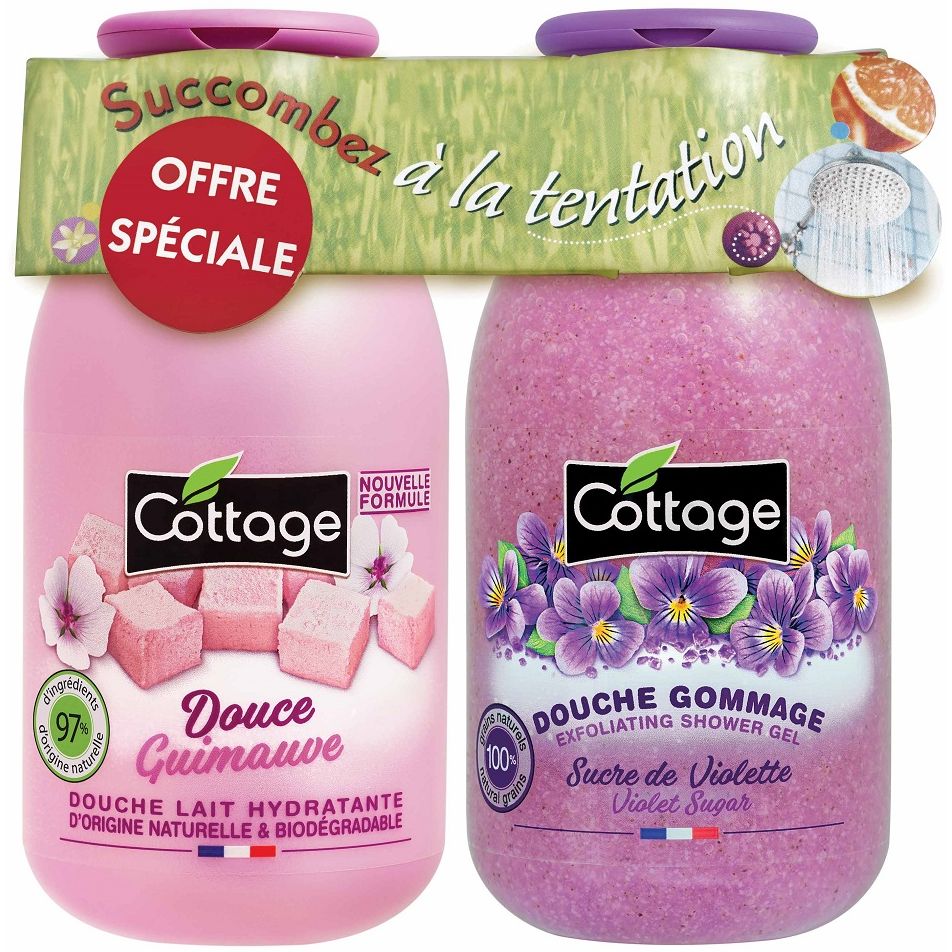 Набор Cottage Sweet Marshmallow & Violet молочко для душа 250 мл и гель-эксфолиант 270 мл - фото 1