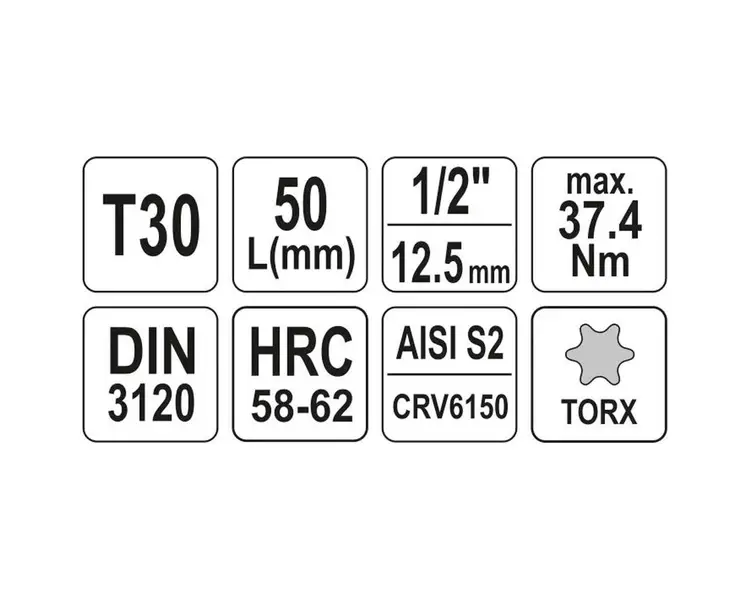 Головка торцева Yato квадрат 1/2" TORX Т30 L= 55 мм (YT-04313) - фото 4