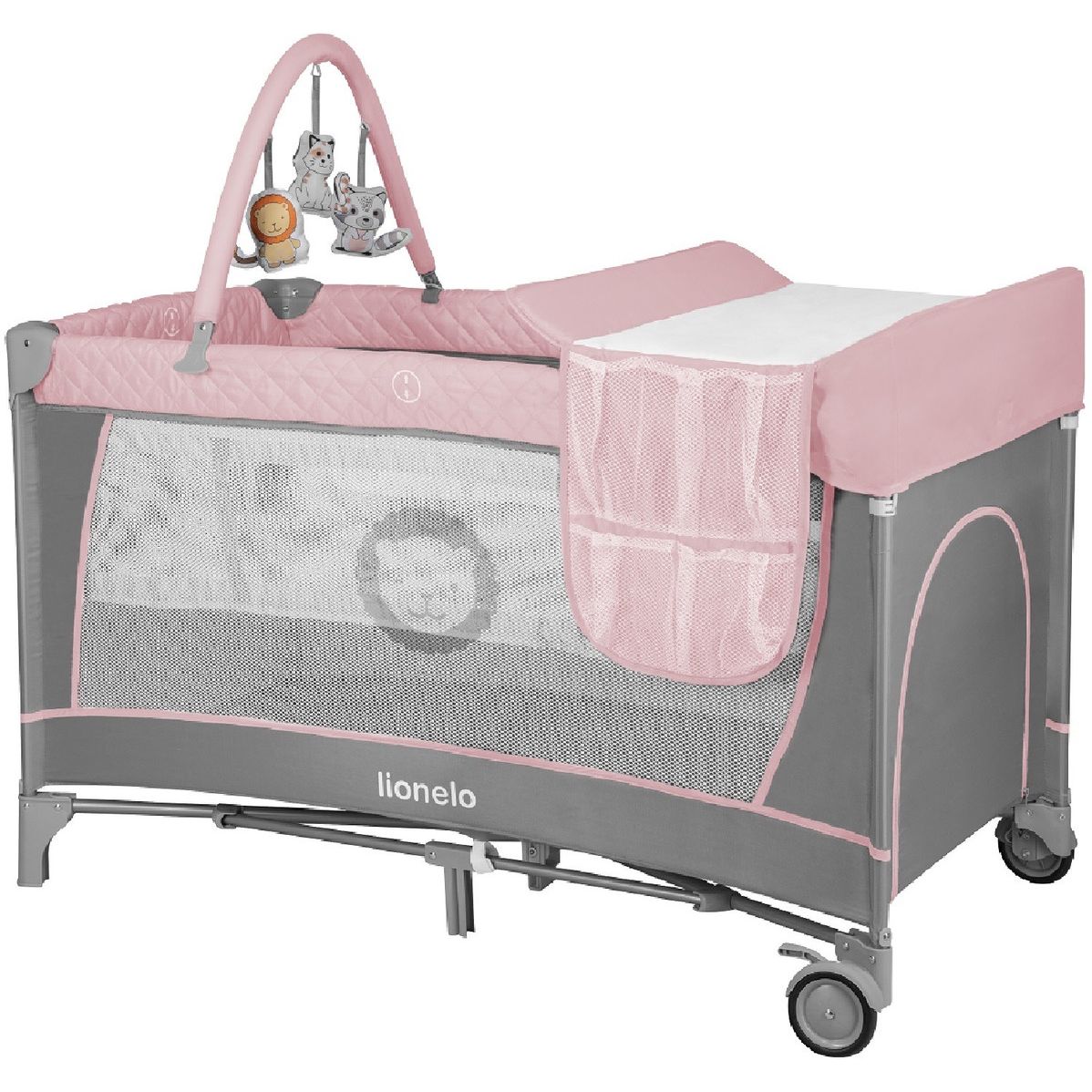 Манеж-кроватка Lionelo Flower, розовый с серым (LO.FL01) - фото 1