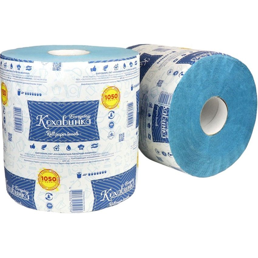 Бумажные полотенца Кохавинка однослойные 150 метров 1050 отрывов синие - фото 2