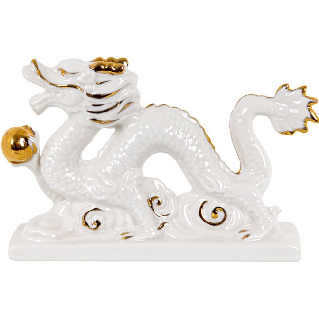 Фігурка декоративна Lefard Дракон із перлиною 15.25 см біла (149-459) - фото 1