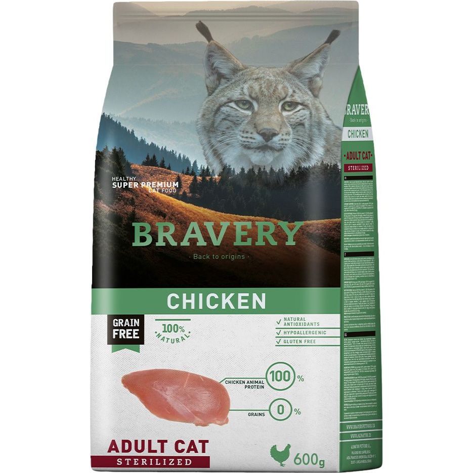 Сухой корм для стерилизованных кошек Bravery Chicken Adult Cat Sterilized с курицей 600 г - фото 1