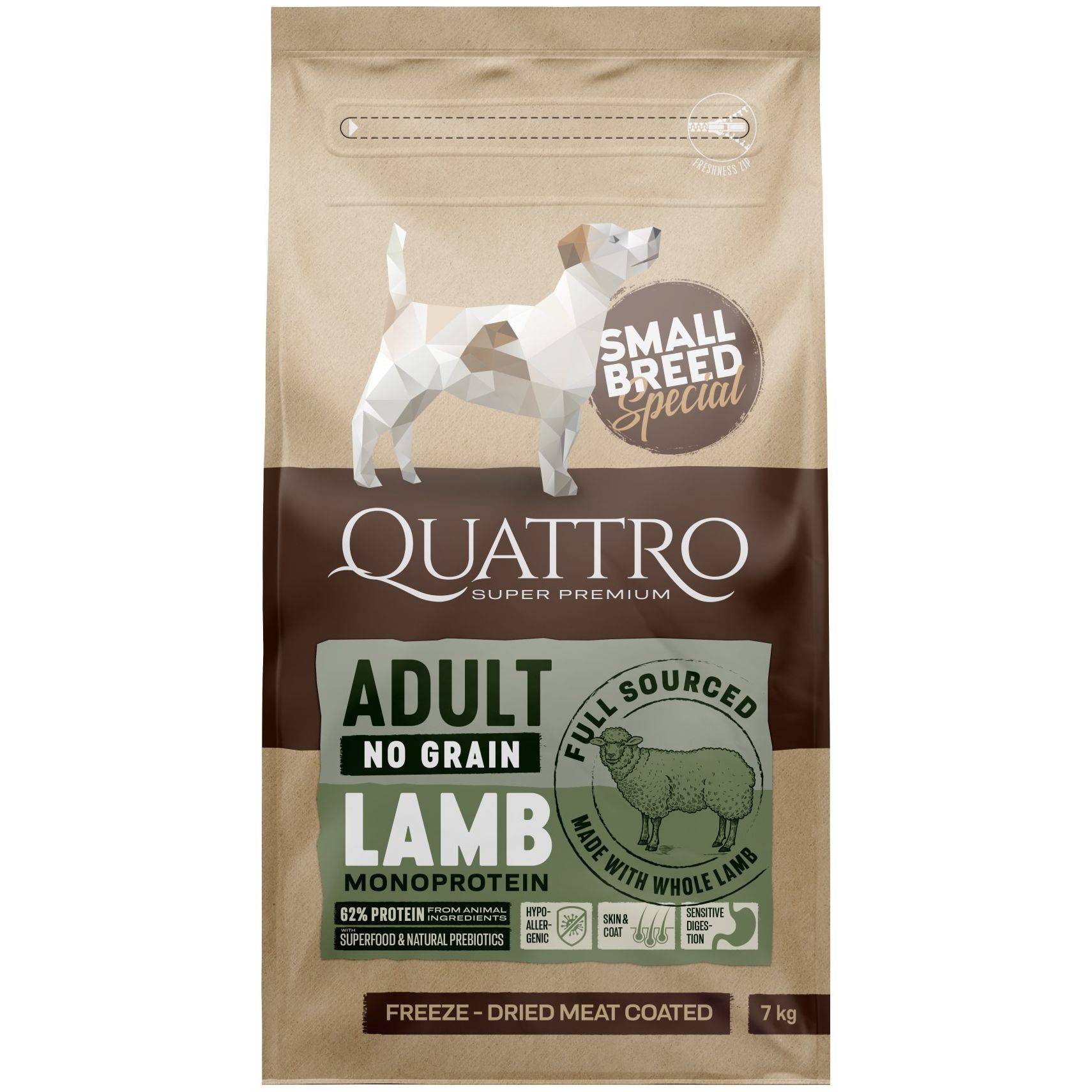 Сухой корм Quattro Adult Lamb Small Breed для собак мелких пород с ягненком 7 кг - фото 1