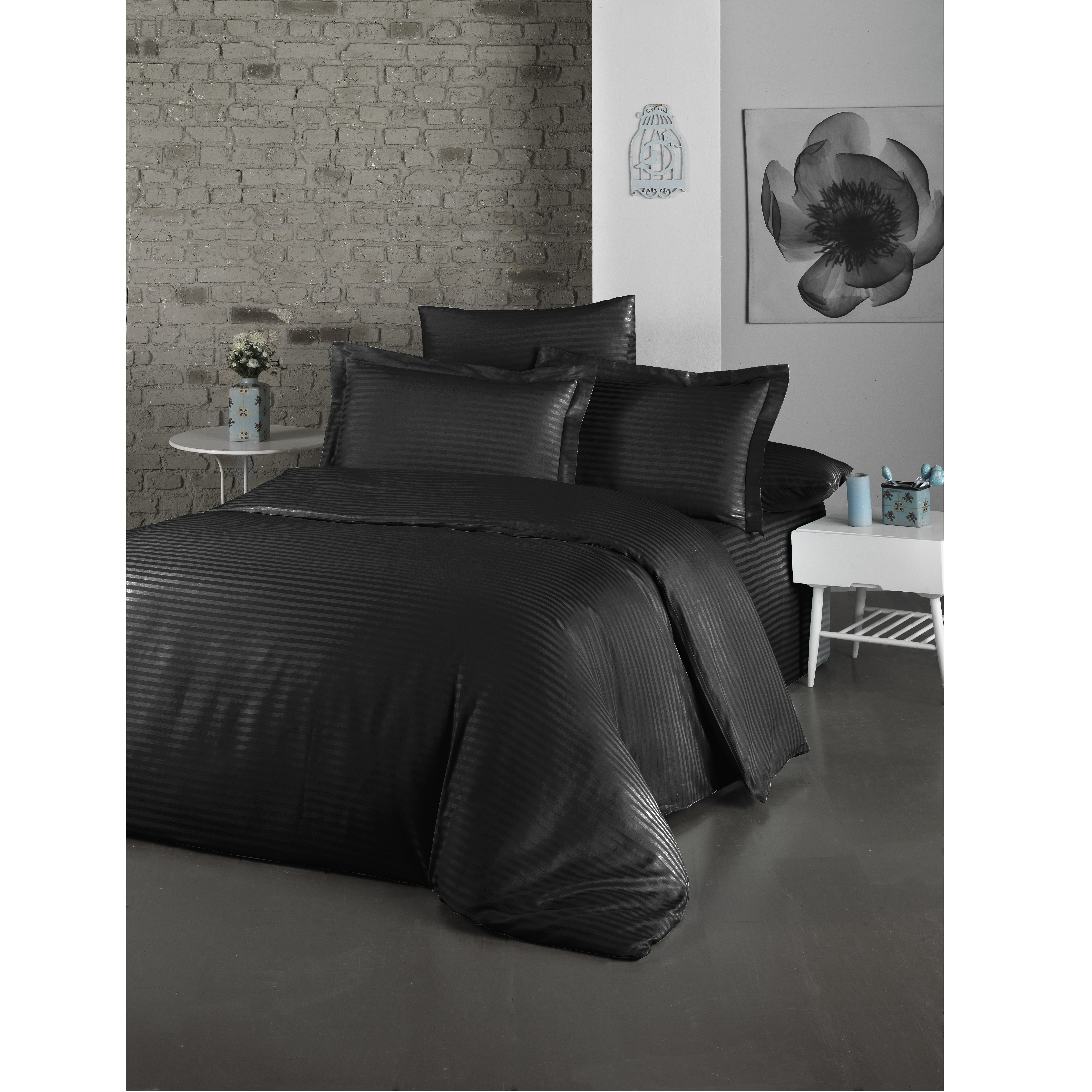 Комплект постельного белья LightHouse Exclusive Sateen Stripe Lux, сатин, евростандарт, 220x200 см, черный (2200000550194) - фото 1