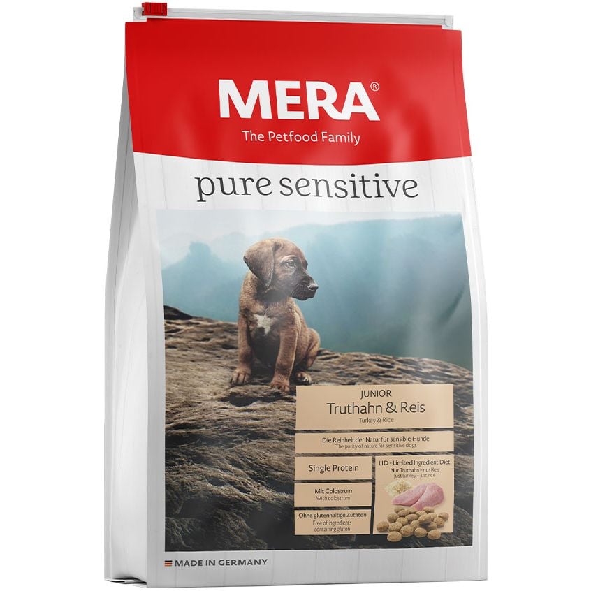 Сухой корм для собак юниоров Mera Pure Sensitive Junior Truthan & Reis 4 кг - фото 1