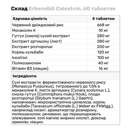 Комплекс для нормализации уровня холестерина и работы печени Erbenobili Colestvin 60 таблеток - фото 2