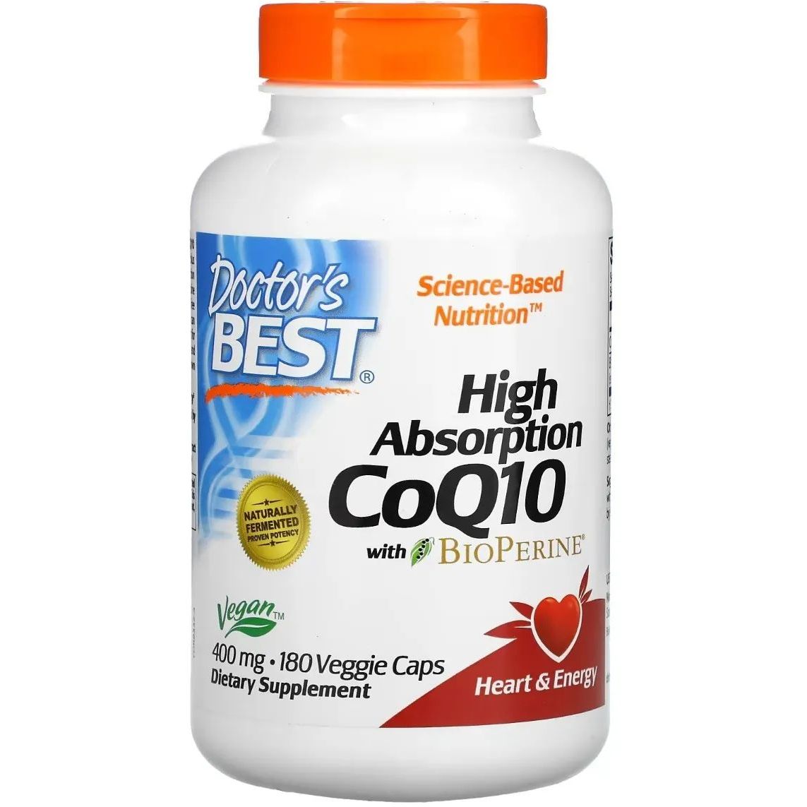 Коэнзим Q10 с Биоперином Doctor's Best High Absorption CoQ10 with BioPerine 400 мг 180 вегетарианских капсул - фото 1