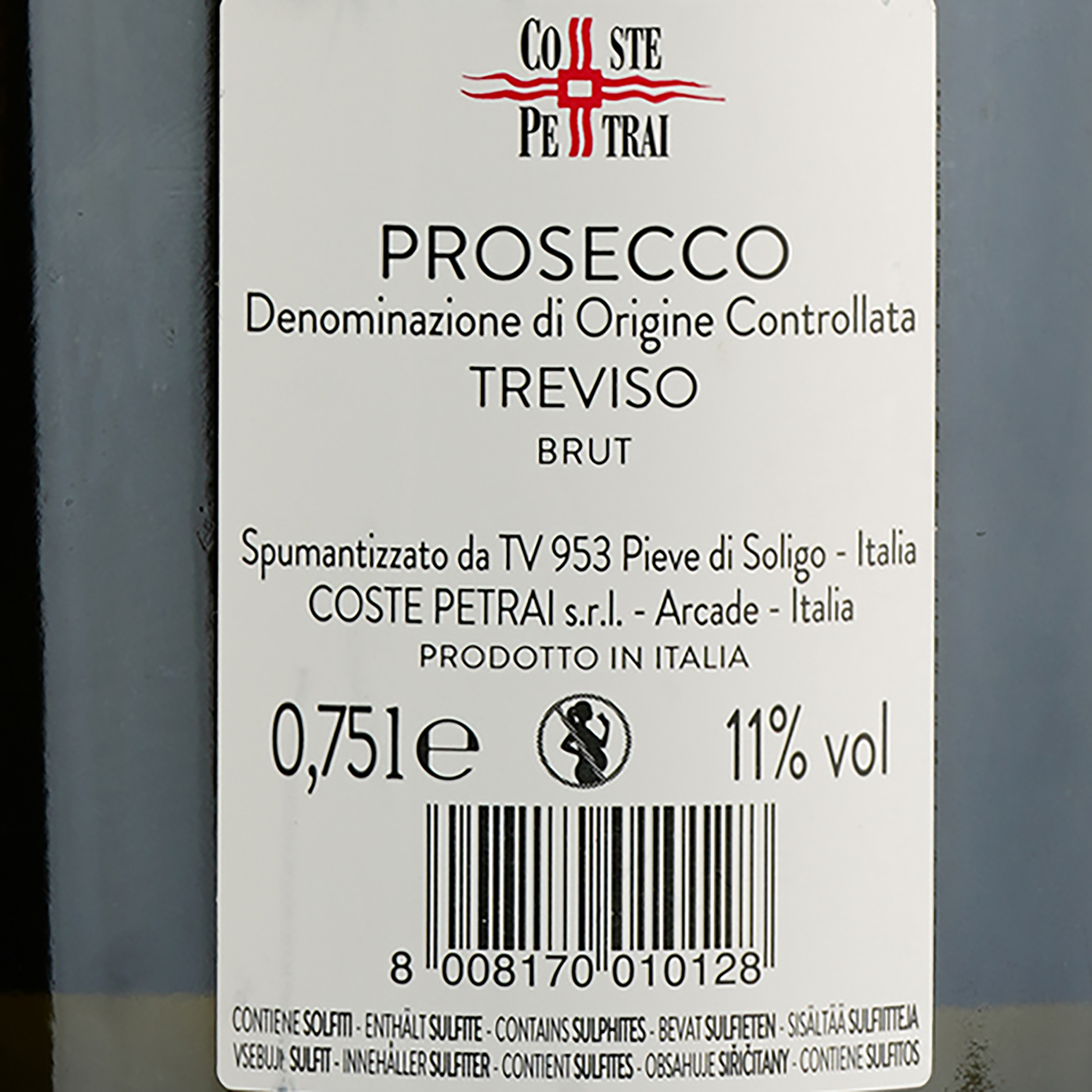 Вино игристое Coste Petrai Prosecco Treviso Brut, белое, брют, 0,75 л - фото 3