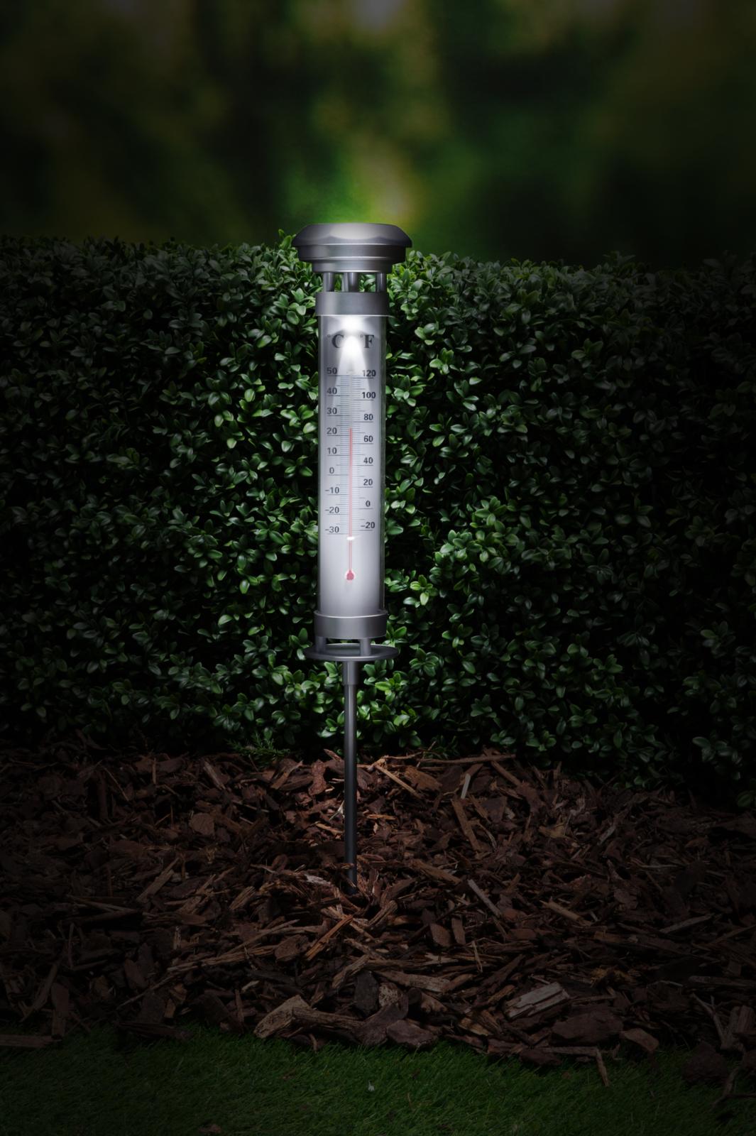 Садовый светильник с термометром 2 в 1 Grundig на солнечной батарее 9x57 см в ассортименте - фото 9