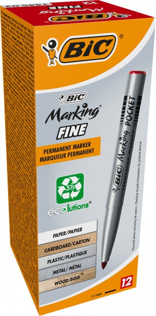 Маркер перманентный BIC Marking Fine Eco, 1,1 мм, черный, 12 шт. (8209022) - фото 1