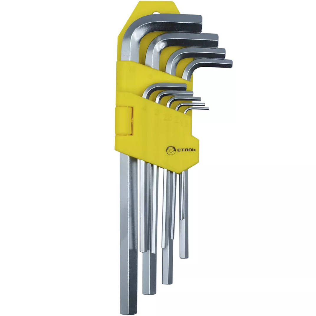 Набір Г-подібних подовжених ключів Сталь HEX 9 шт. 1.5-10 мм (48105) - фото 1