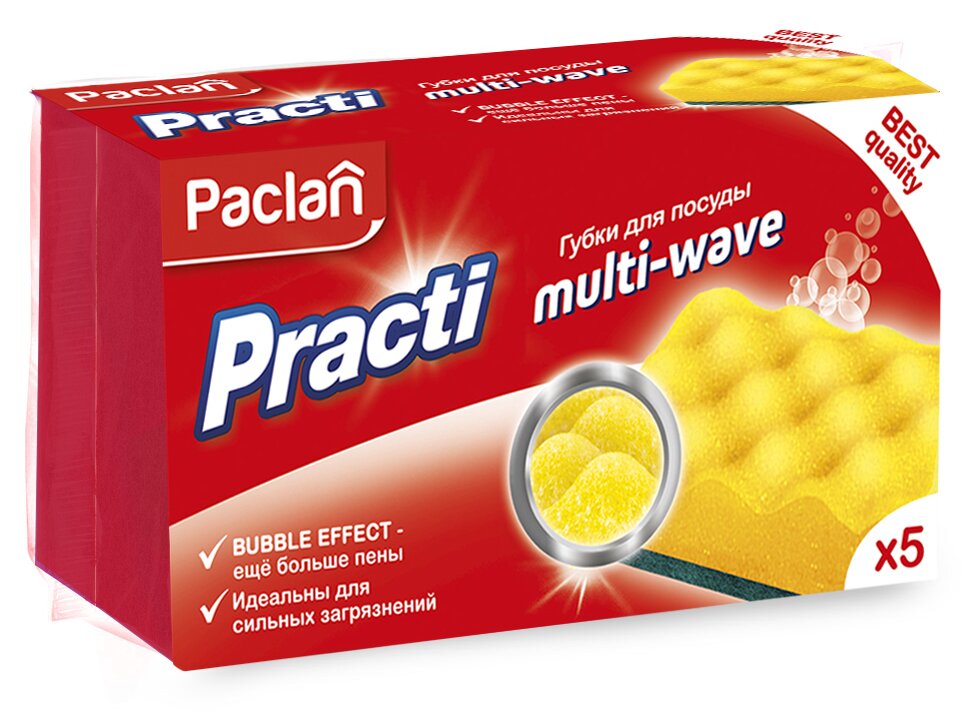 Губка кухонная Paclan Practi Multi-Wave, 5 шт. - фото 1