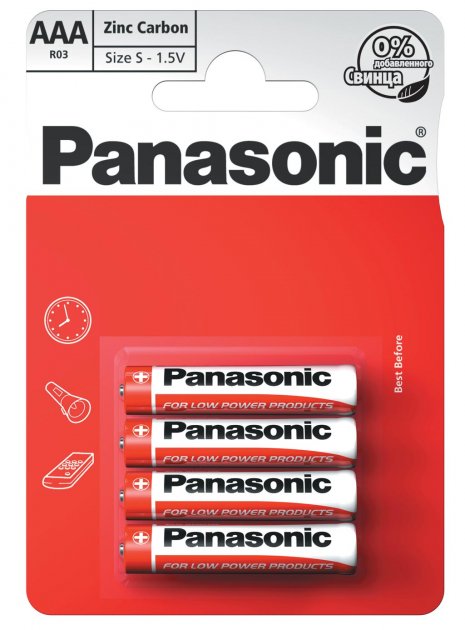 Батарейки мізинчикові Panasonic 1,5 V ААА Red Zink R03 Zink-Carbon, 4 шт. (R03REL/4BPR) - фото 1