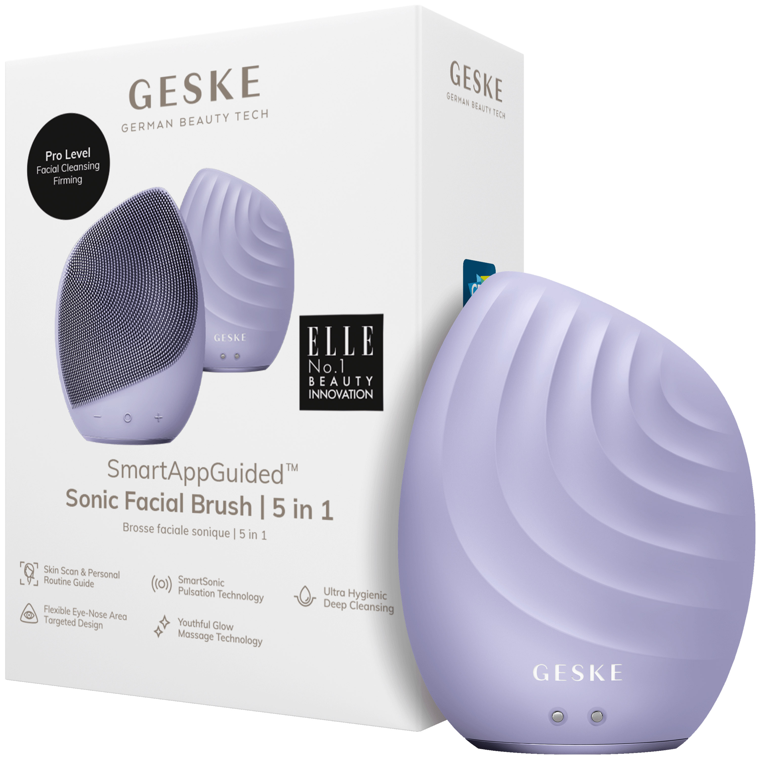 Електронна звукова щітка для обличчя GESKE Sonic Facial Brush 5 в 1 фіолетова - фото 1