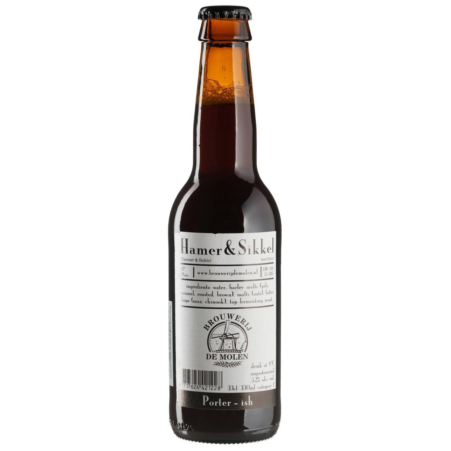 Пиво De Molen Hamer&Sikkel, темное, нефильтрованное, 5,2%, 0,33 л - фото 1