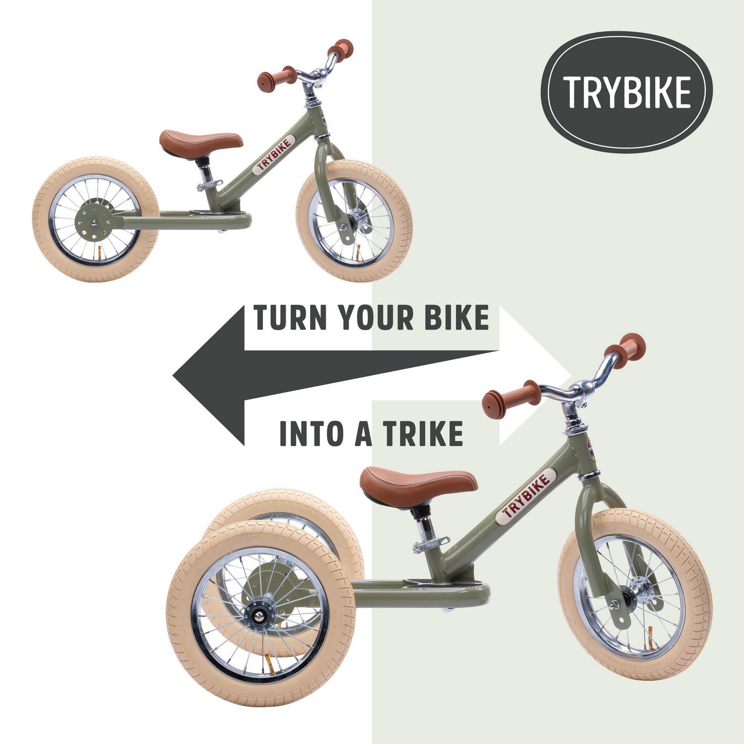 Двоколісний балансуючий велосипед Trybike steel 2 в 1, оливковий (TBS-2-GRN-VIN) - фото 6
